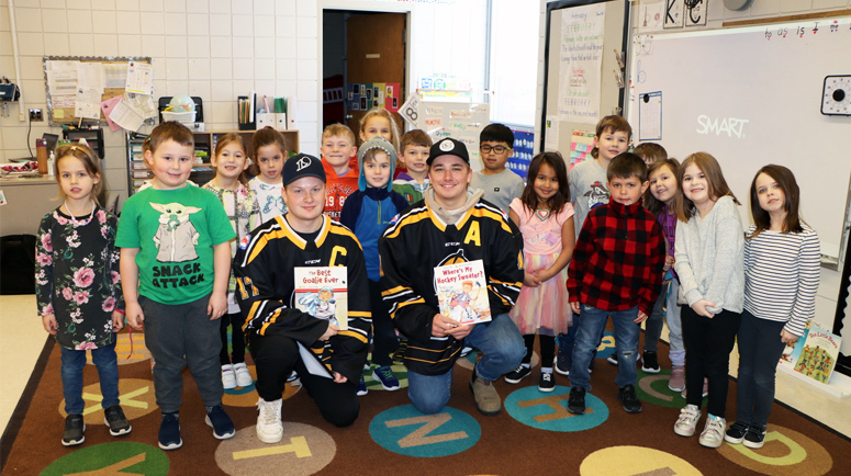 Stonewall Jets Cole Emberly & Matthieu Meier visit École R.W. Bobby Bend School
